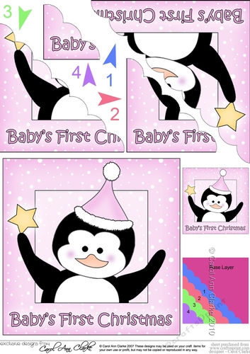 Cute Penguin has a Christmas Star - Babys 1st Christmas Scalloped Corner Stacker
