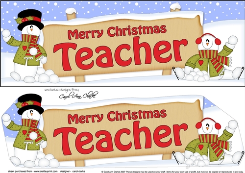large DL Merry Christmas TEACHER with Snowman 3D decoupage