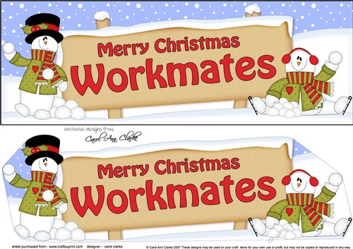 large DL Merry Christmas WORKMATES with Snowman 3D decoupage