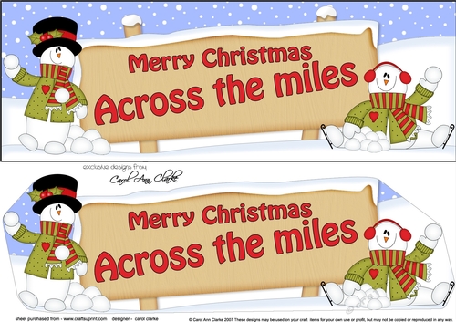 large DL Merry Christmas ACROSS THE MILES with Snowman 3D decoupage