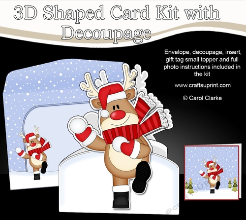 3D Shaped Christmas Card Kit  - Rudolph is having a Snowball Fight