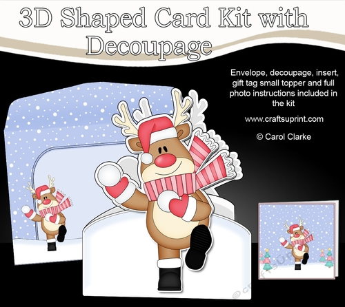 3D Shaped Christmas Card Kit  - Rudolph is having a Snowball Fight
