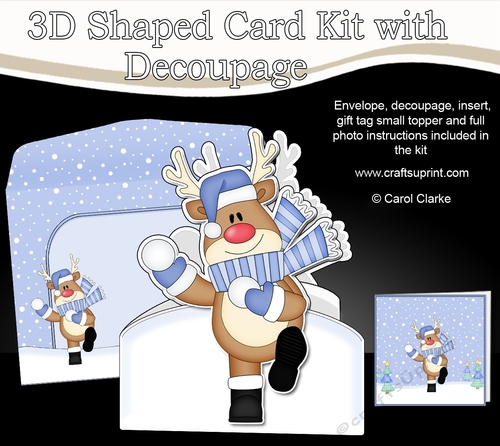 3D Shaped Christmas Card Kit  - Rudolph is having a Snowball Fight