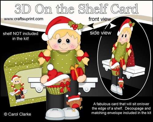 3D Christmas On the Shelf Card Kit - Cute Christmas Girl has a Fesive Cupcake
