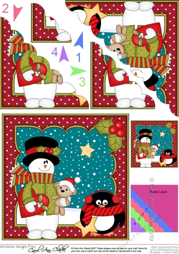 Christmas Snowman Rio & Pip Penguin Scallop Corner side stacker Topper