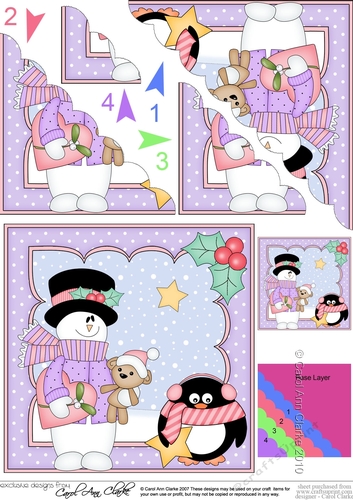 Christmas Snowman Rio & Pip Penguin Scallop Corner side stacker Topper