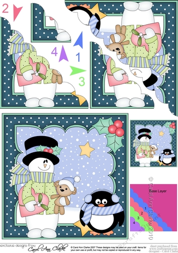 Christmas Snowman Rio & Pip Penguin Scallop Corner side stacker Topper