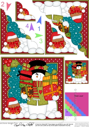 Christmas Snowman Rio has lots of Presents to deliver Scallop Corner side stacker Topper