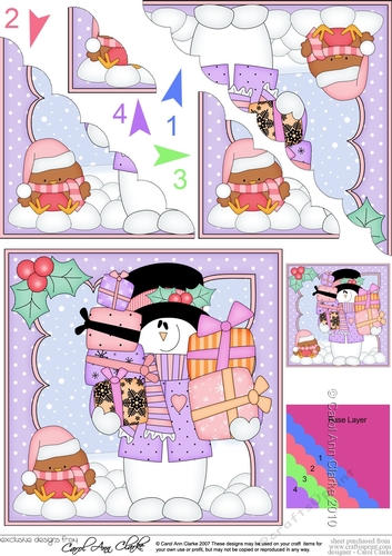 Christmas Snowman Rio has lots of Presents to deliver Scallop Corner side stacker Topper