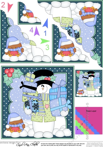 Christmas Snowman Rio has lots of Presents to deliver Scallop Corner side stacker Topper
