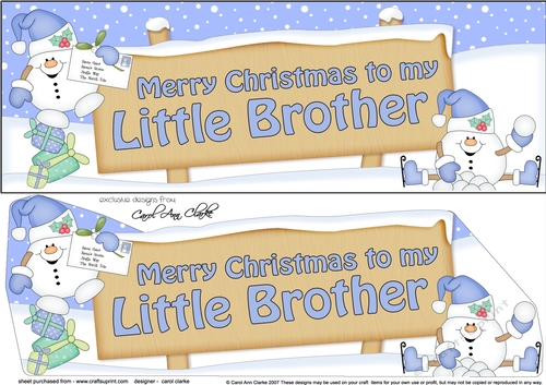 large DL Merry Christmas TO MY LITTLE BROTHER Snowball Sam 3D decoupage