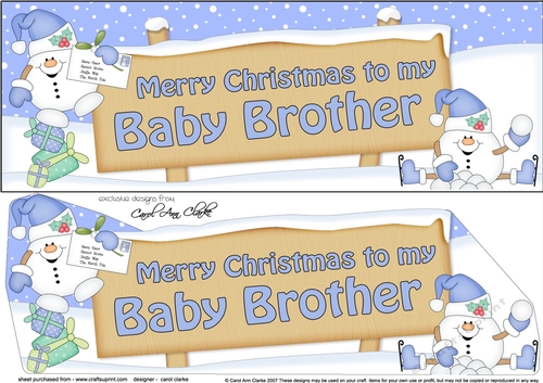 large DL Merry Christmas TO MY BABY BROTHER Snowball Sam 3D decoupage