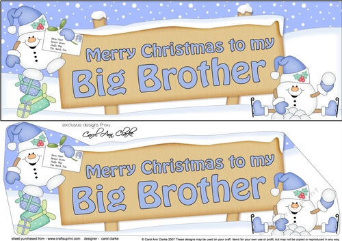 large DL Merry Christmas TO MY BIG BROTHER Snowball Sam 3D decoupage