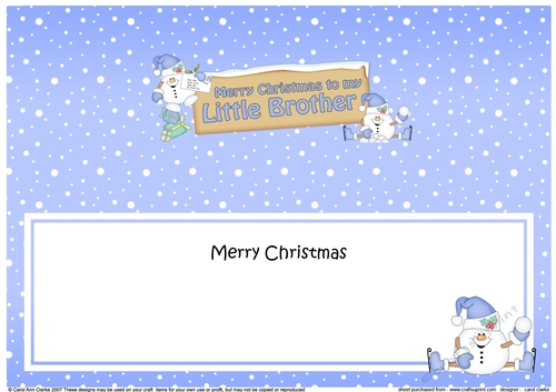 large DL Merry Christmas TO MY LITTLE BROTHER Snowball Sam insert