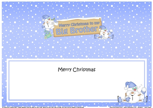large DL Merry Christmas TO MY BIG BROTHER Snowball Sam insert