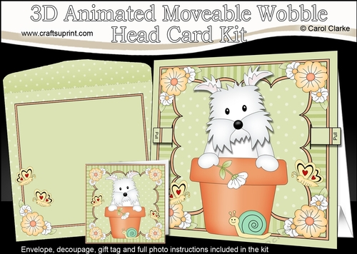 3D Animated Moveable Wobble Head Card Kit - Flower Pot Friends Little Westie Dog Jock