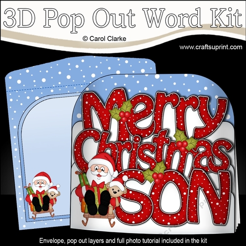 3D Pop Out Christmas Word Card Kit - Merry Christmas SON with Sledging Santa