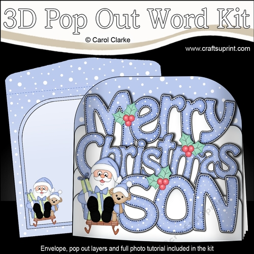 3D Pop Out Christmas Word Card Kit - Merry Christmas SON with Sledging Santa
