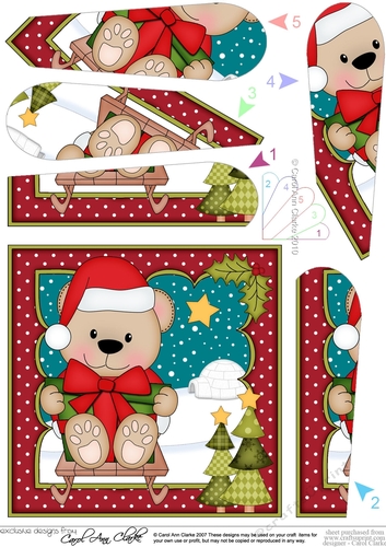 Christmas Livvy Bear is going Sledging Fan Pyramage Topper