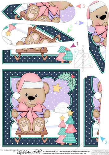 Christmas Livvy Bear is going Sledging Fan Pyramage Topper