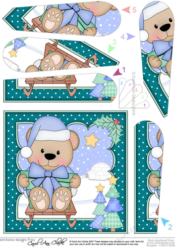 Christmas Livvy Bear is going Sledging Fan Pyramage Topper