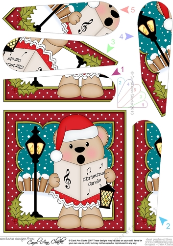 Christmas Livvy Bear is Carol Singing fan Pyramage Topper