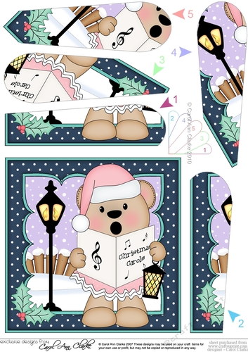 Christmas Livvy Bear is Carol Singing fan Pyramage Topper