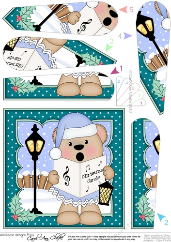 Christmas Livvy Bear is Carol Singing fan Pyramage Topper