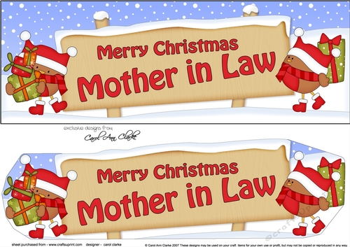 large DL Merry Christmas MOTHER IN LAW with Robins 3D decoupage