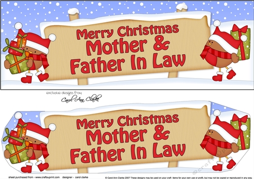 large DL Merry Christmas MOTHER & FATHER IN LAW with Robins 3D decoupage