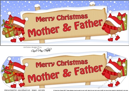 large DL Merry Christmas MOTHER & FATHER with Robins 3D decoupage