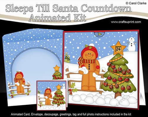 3D Animated Sleeps Till Santa Christmas Tree Countdown Card Kit - Jinge the Gingerbread Man is having a Snowball Fight