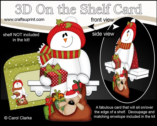 3D Christmas On the Shelf Card Kit - Christmas Snowman Rio is helping Santa deliver the Presents