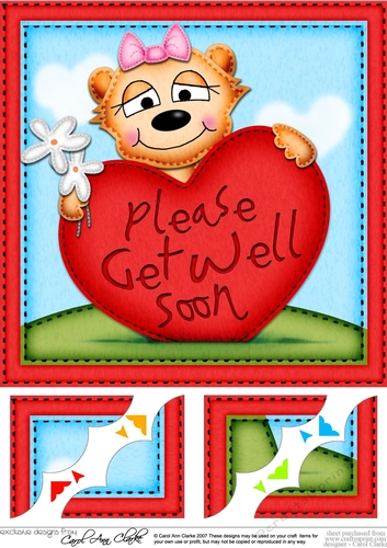 8 x 8 Mia Meerkat has a Get Well Heart Scalloped Topper