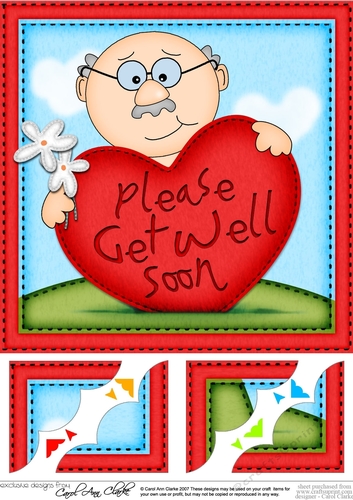 8 x 8 Old Man Bert has a Get Well Heart Scalloped Topper
