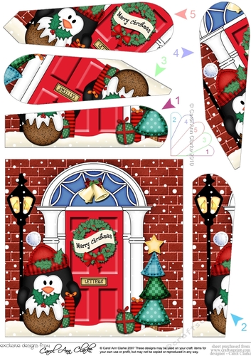 Pip Penguin is at the Christmas Door Fan Pyramage Topper