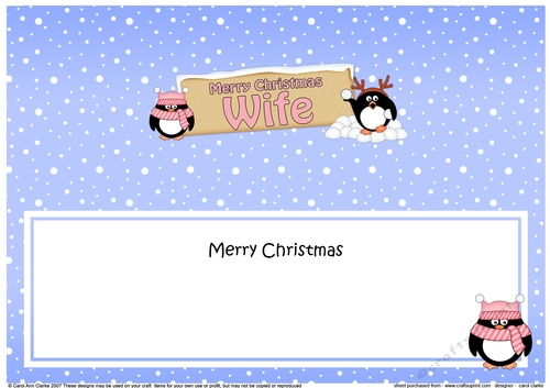 large DL Merry Christmas WIFE with Penguins insert