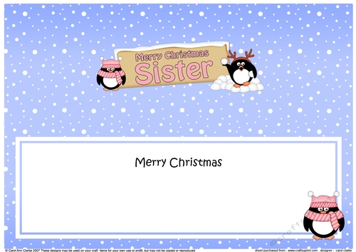 large DL Merry Christmas SISTER with Penguins insert