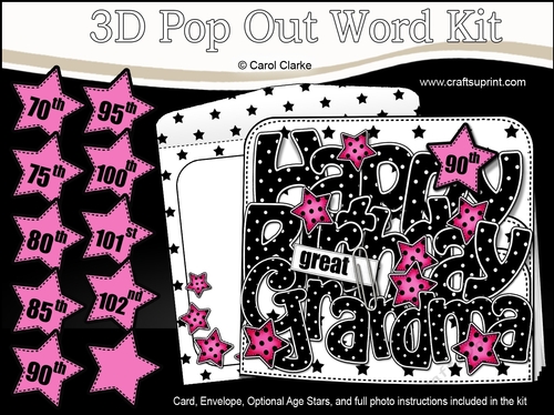 3D Happy Birthday GREAT GRANDMA Stars with Ages 70 to 102 Pop Out Word Card Kit