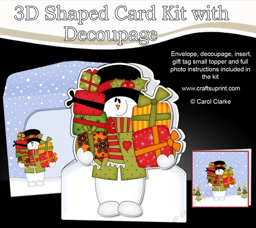 3D Shaped Christmas Card Kit  - Snowman Rio has lots of Presents!