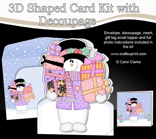 3D Shaped Christmas Card Kit  - Snowman Rio has lots of Presents!