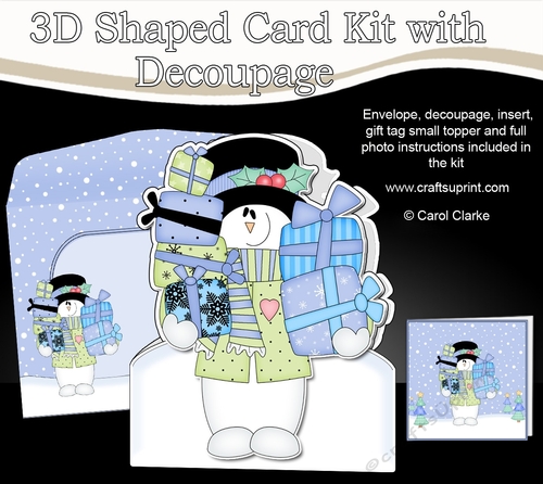 3D Shaped Christmas Card Kit  - Snowman Rio has lots of Presents!