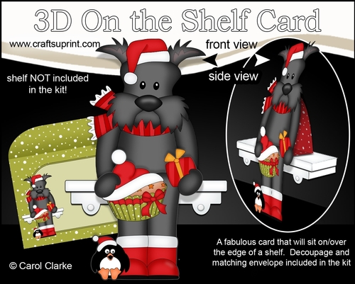 3D Christmas On the Shelf Card Kit - Cute Christmas Scottie Dog Hamish has a Fesive Cupcake