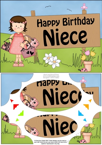 A5 Girlz Happy Birthday NIECE Scallop Corners and Pyramage
