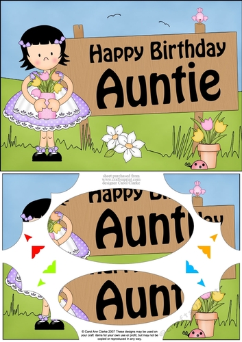 A5 Girlz Happy Birthday AUNTIE Scallop Corners and Pyramage