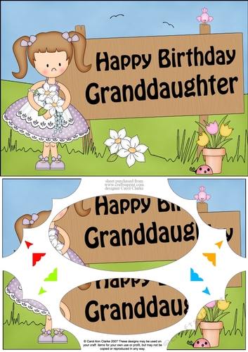 A5 Girlz Happy Birthday GRANDDAUGHTER Scallop Corners and Pyramage
