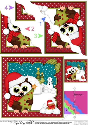 Christmas Little Hoot Owl has a Christmas Tree Wavy Corner side stacker Topper