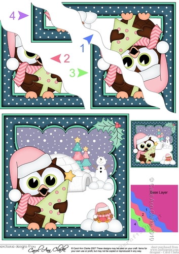 Christmas Little Hoot Owl has a Christmas Tree Wavy Corner side stacker Topper