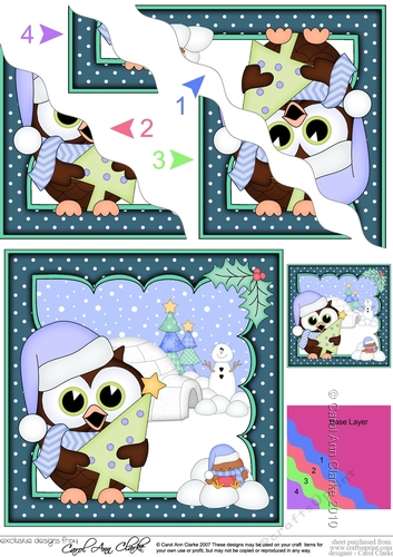 Christmas Little Hoot Owl has a Christmas Tree Wavy Corner side stacker Topper