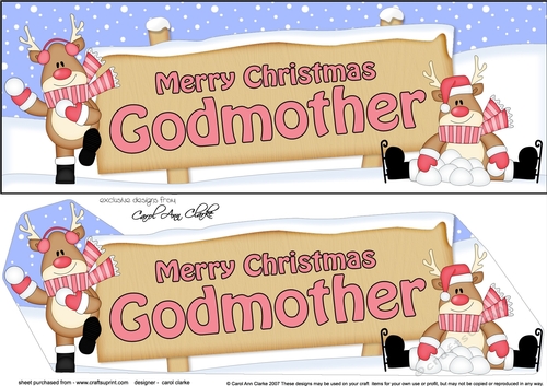 large DL Merry Christmas GODMOTHER with Rudolph 3D decoupage